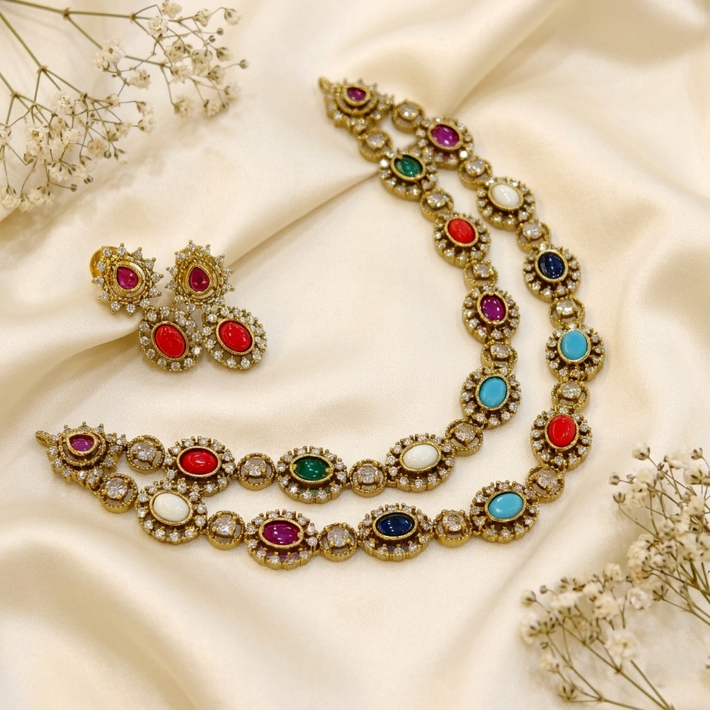 Navaratna Inspired Necklace Set