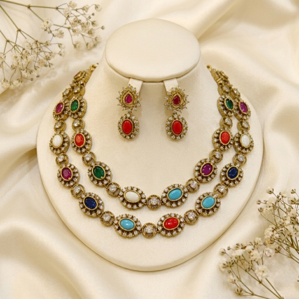 Navaratna Inspired Necklace Set