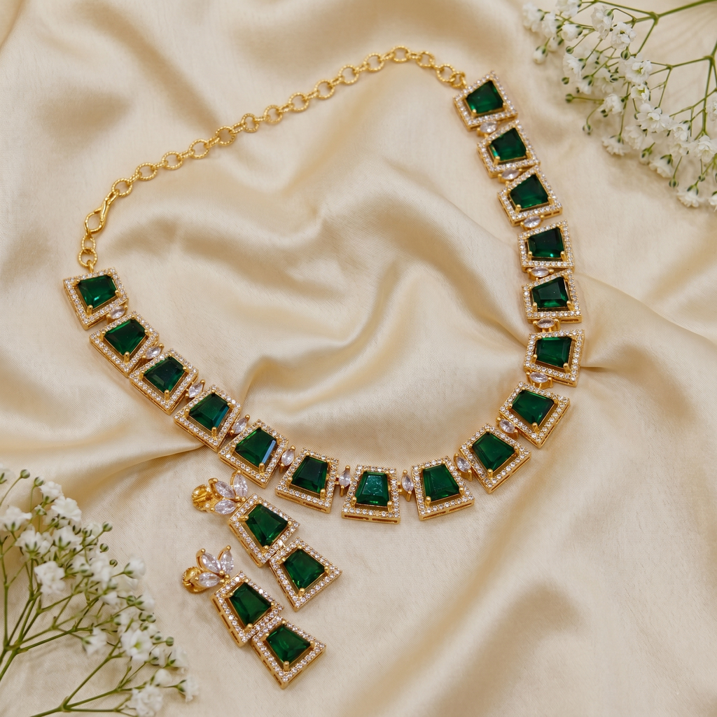 Emerald Geo Necklace Set